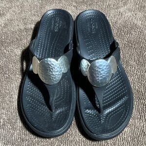 CROCS Black Sandals with Silver Accents